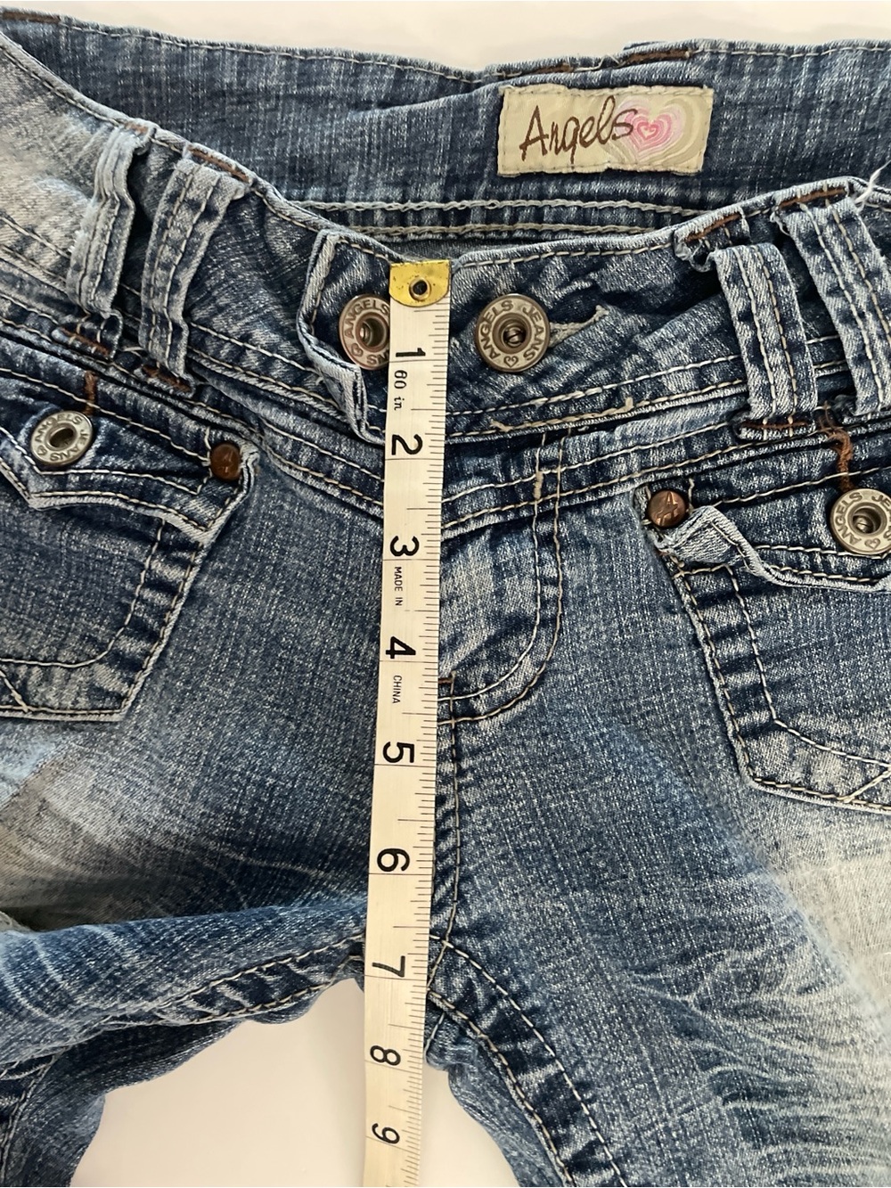 Vintage Angels Low Rise Bootcut Jeans Y2K Distressed Double Button Size 5 - Picture 8 of 10